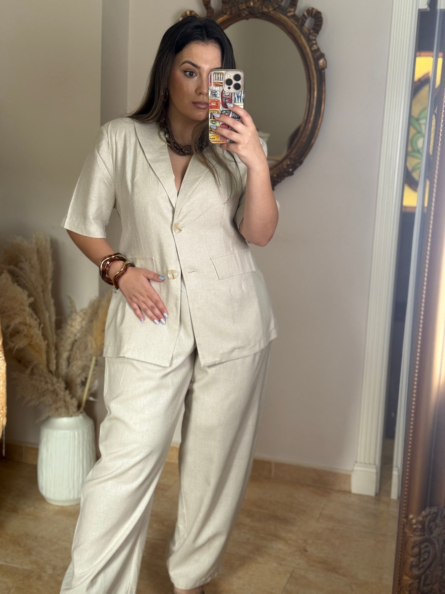 Conjunto con Lino Oversize Beige