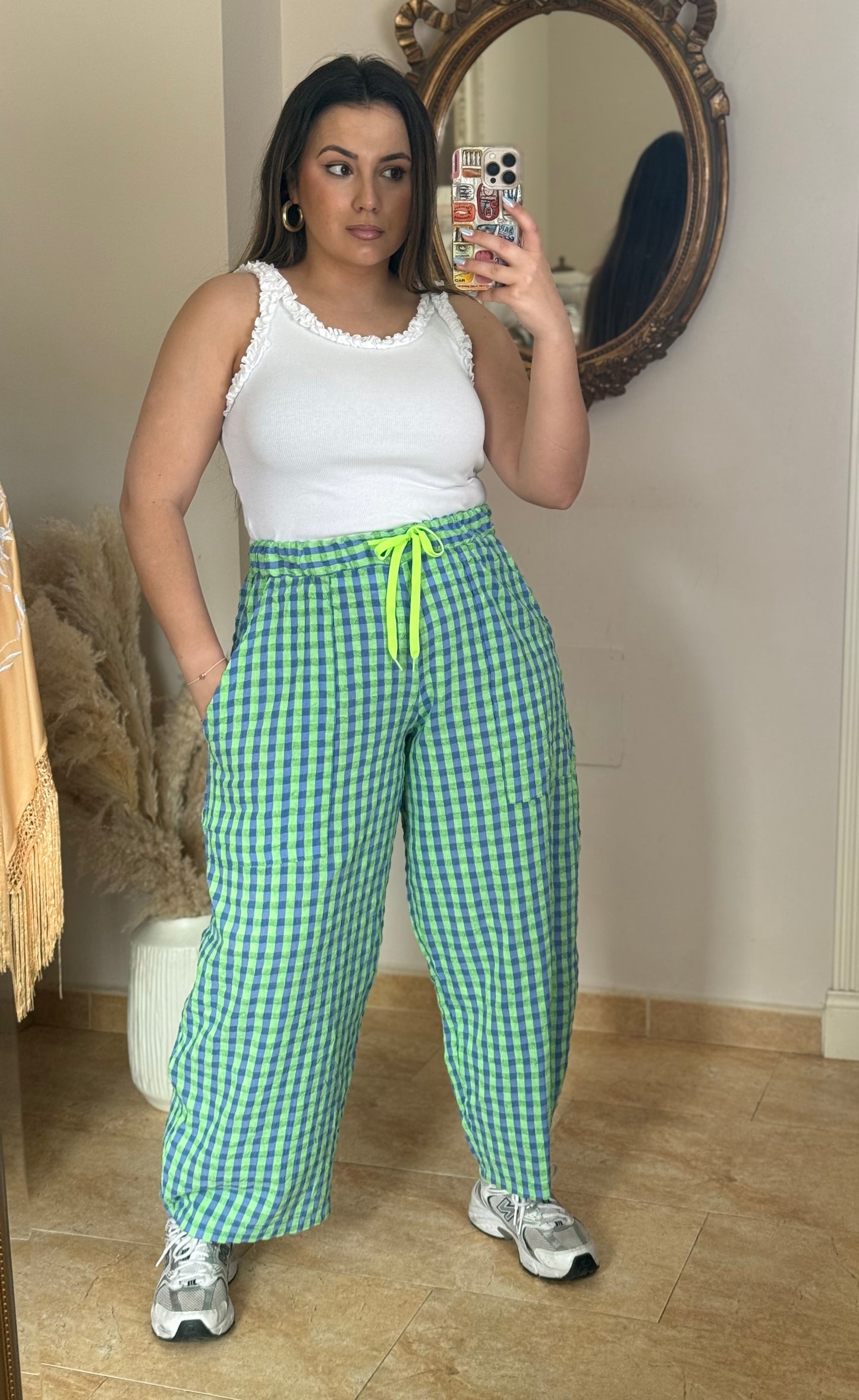 Pantalón Balloon Vichy Verde