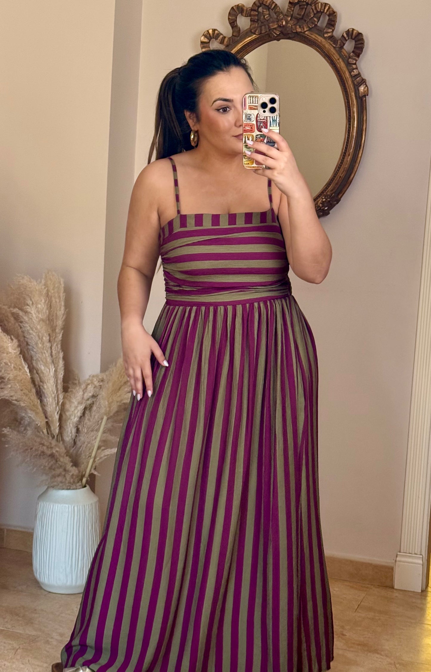 Vestido Amalfi Verde y Berenjena