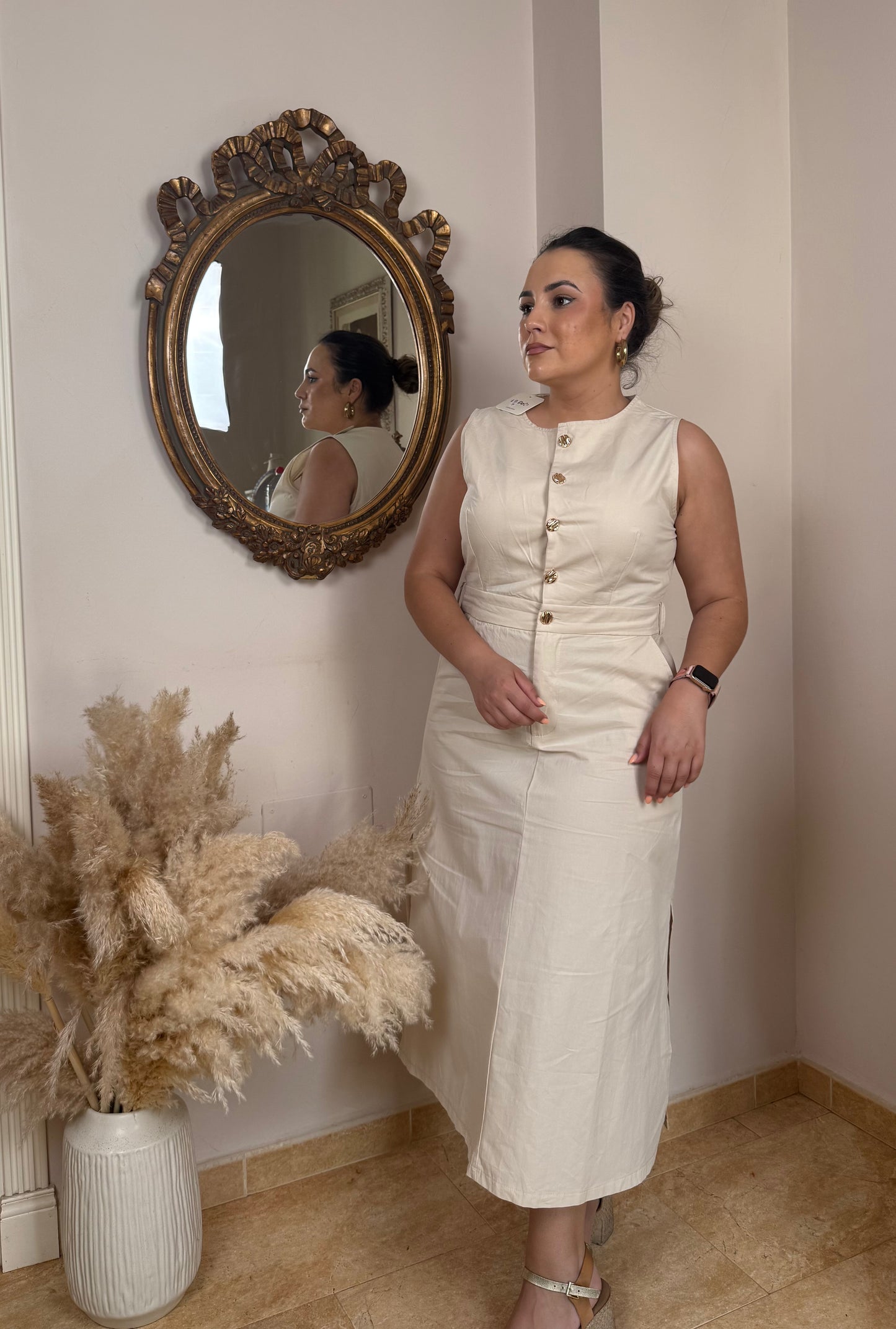 Vestido Button Beige