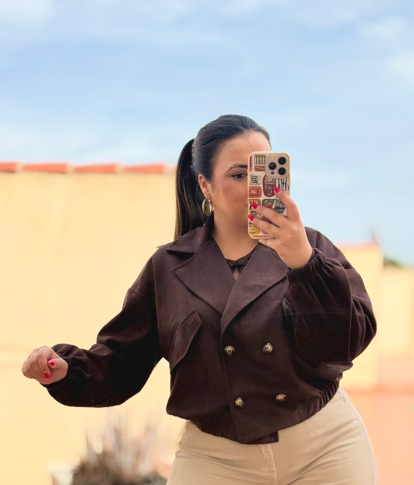 Chaqueta Efecto Ante Chocolate