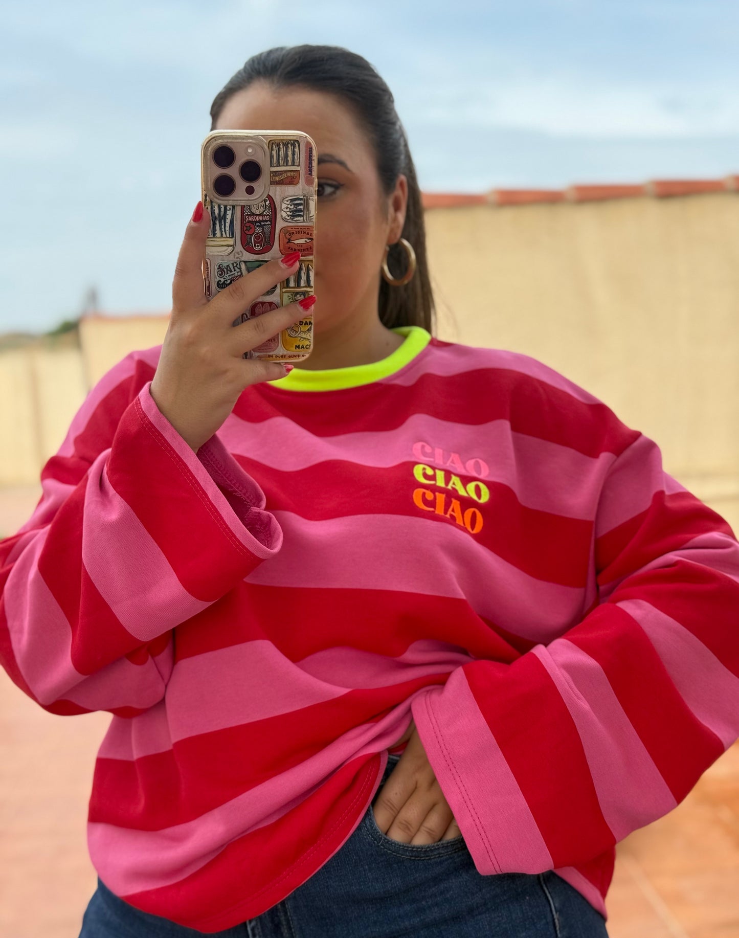 Sudadera Oversize Ciao Rosa y Rojo