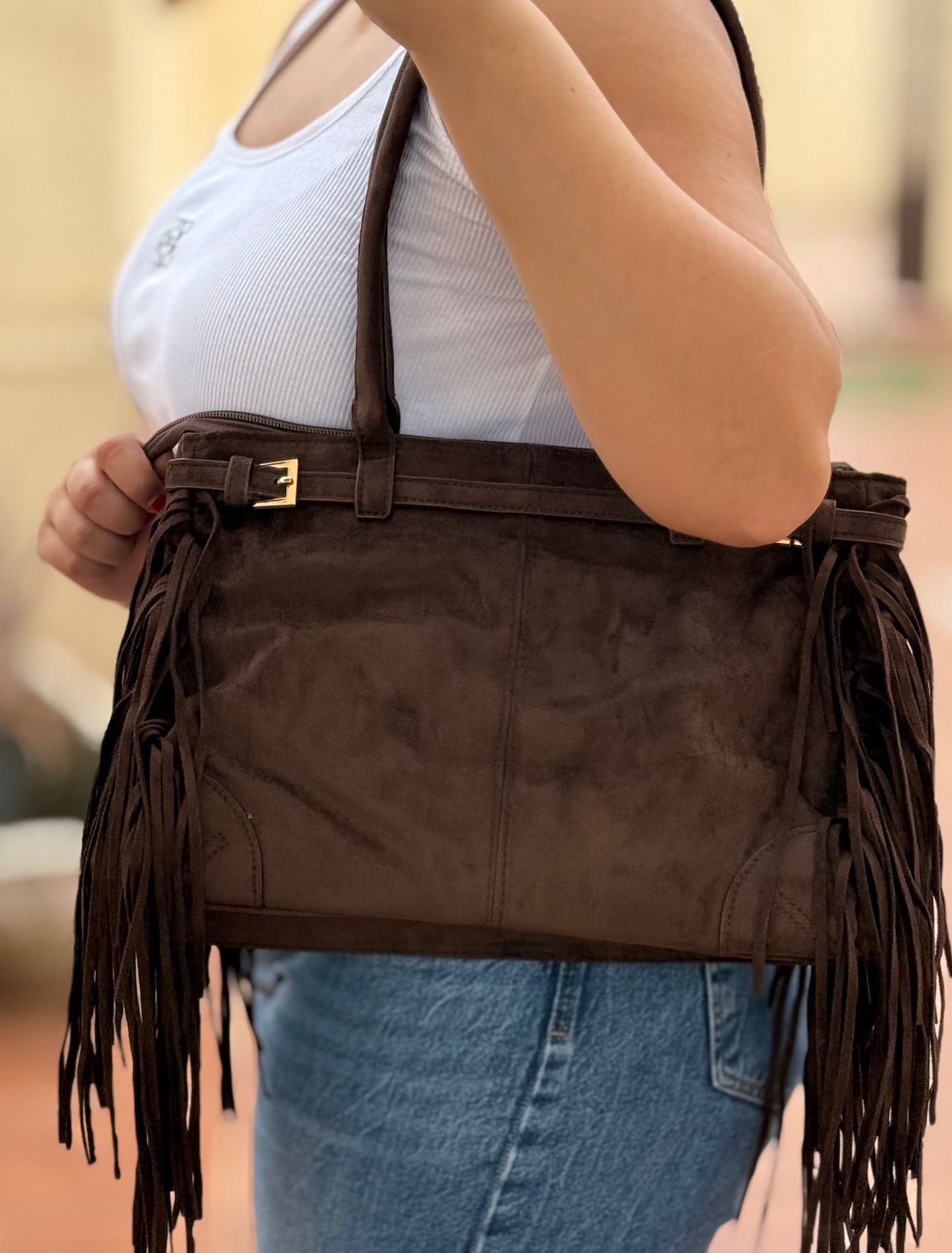 Bolso Ante Flecos Marrón
