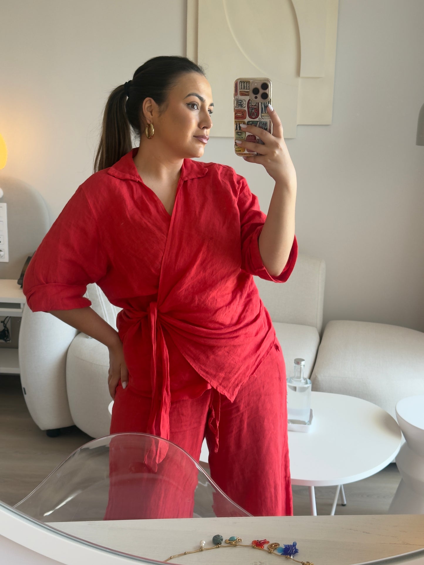 Conjunto Cruzado de Lino 100% Rojo