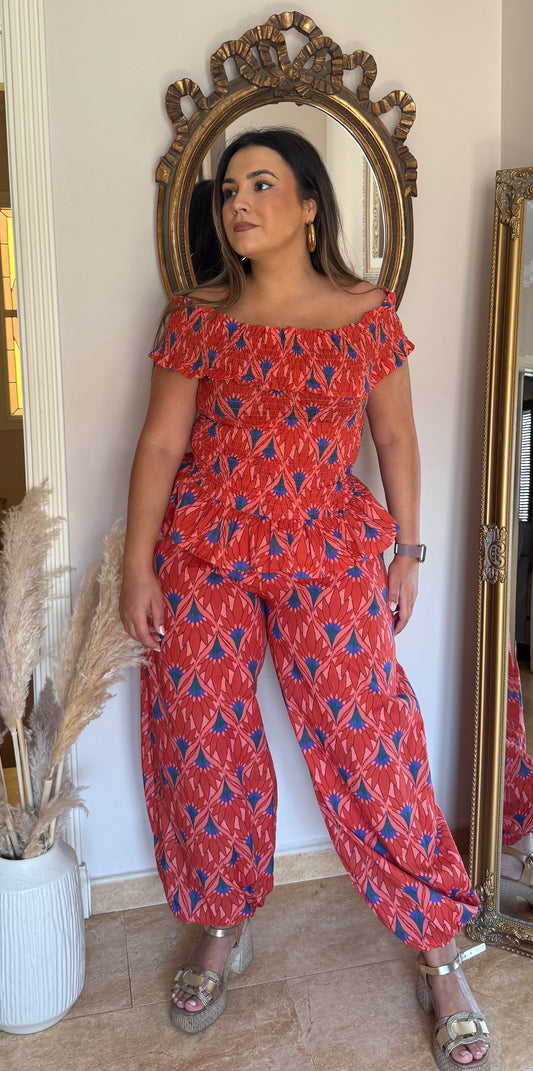 Conjunto Petunia Peplum Coral