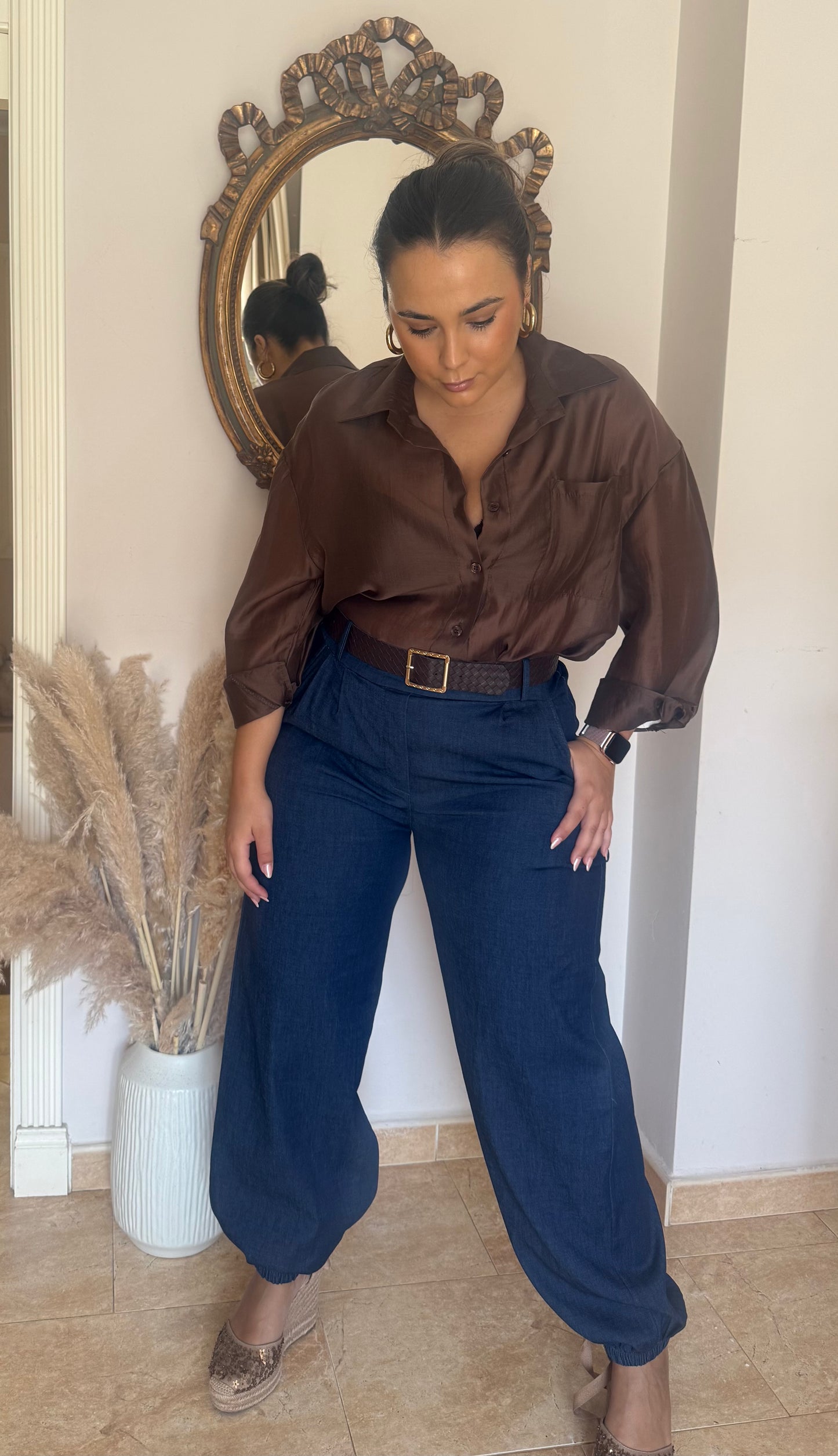 Camisa Satin Chocolate