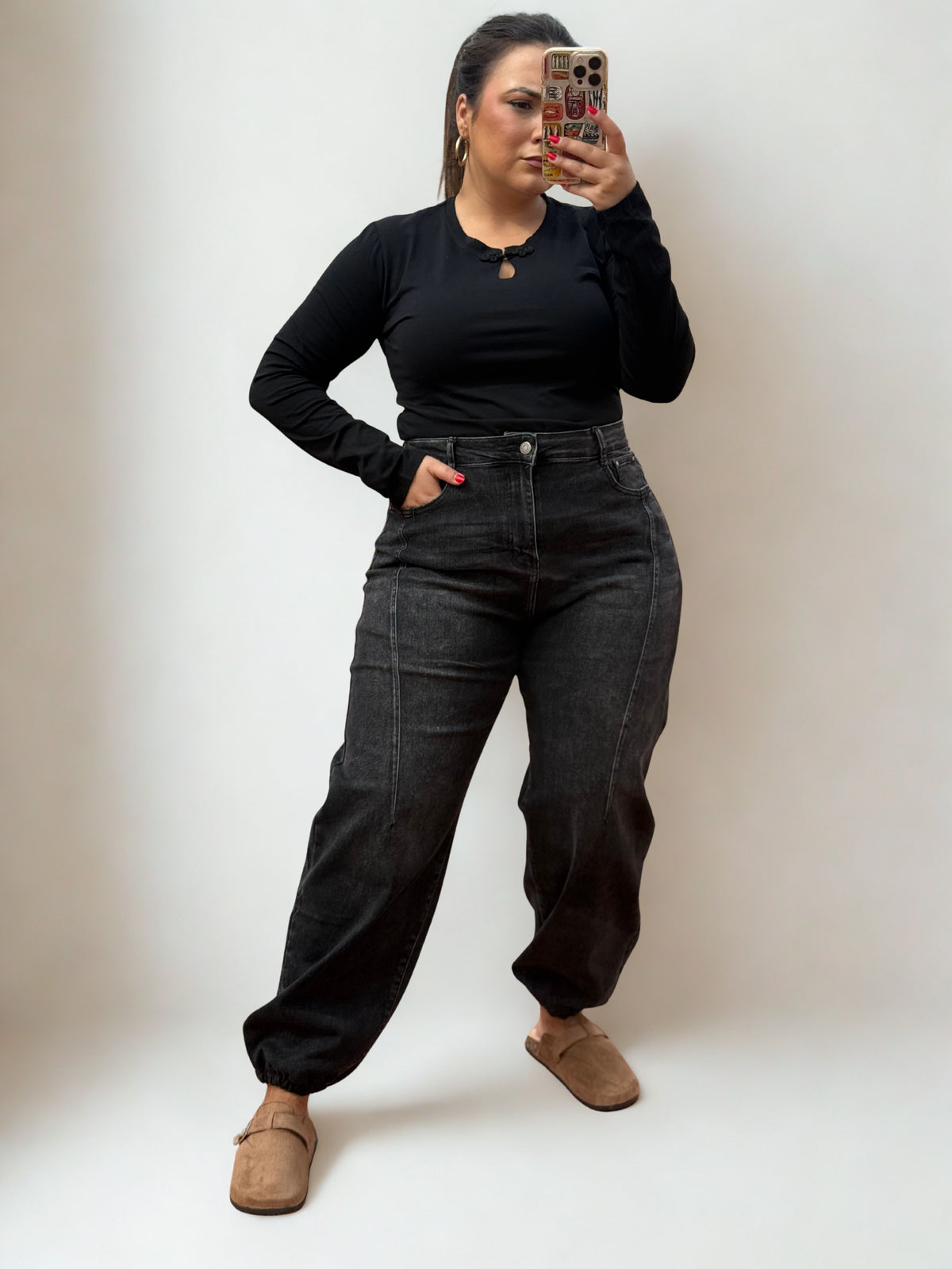 Pantalón Bombacho Denim Negro