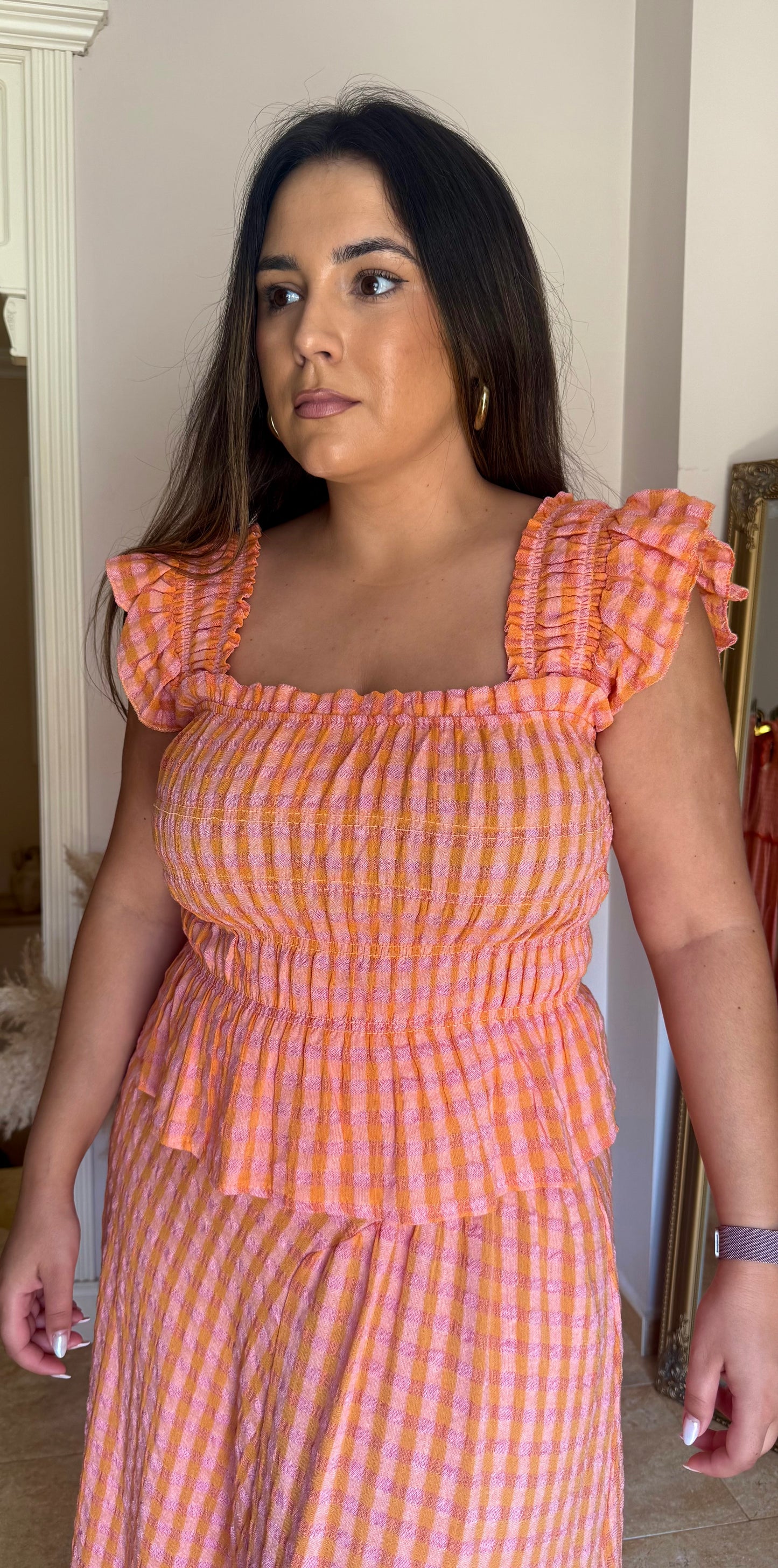 Conjunto Vichy Fruncido Naranja