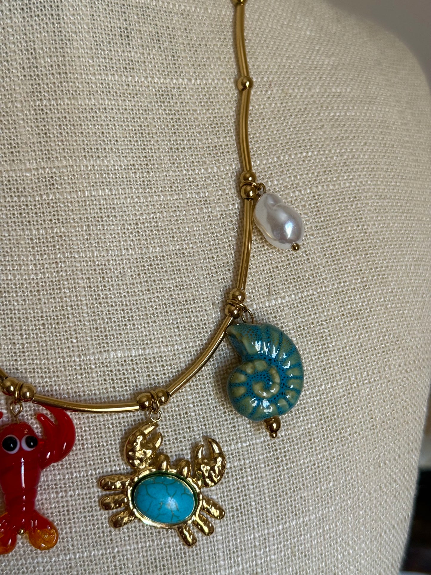 Collar Marino Acero y Cristal