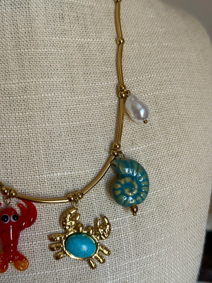 Collar Marino Acero y Cristal