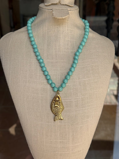 Collar Pez Turquesa Acero