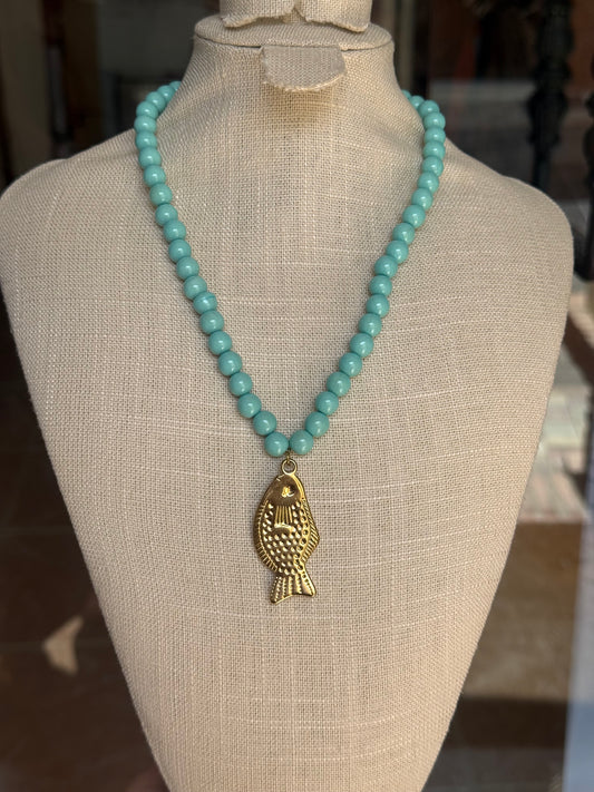 Collar Pez Turquesa Acero