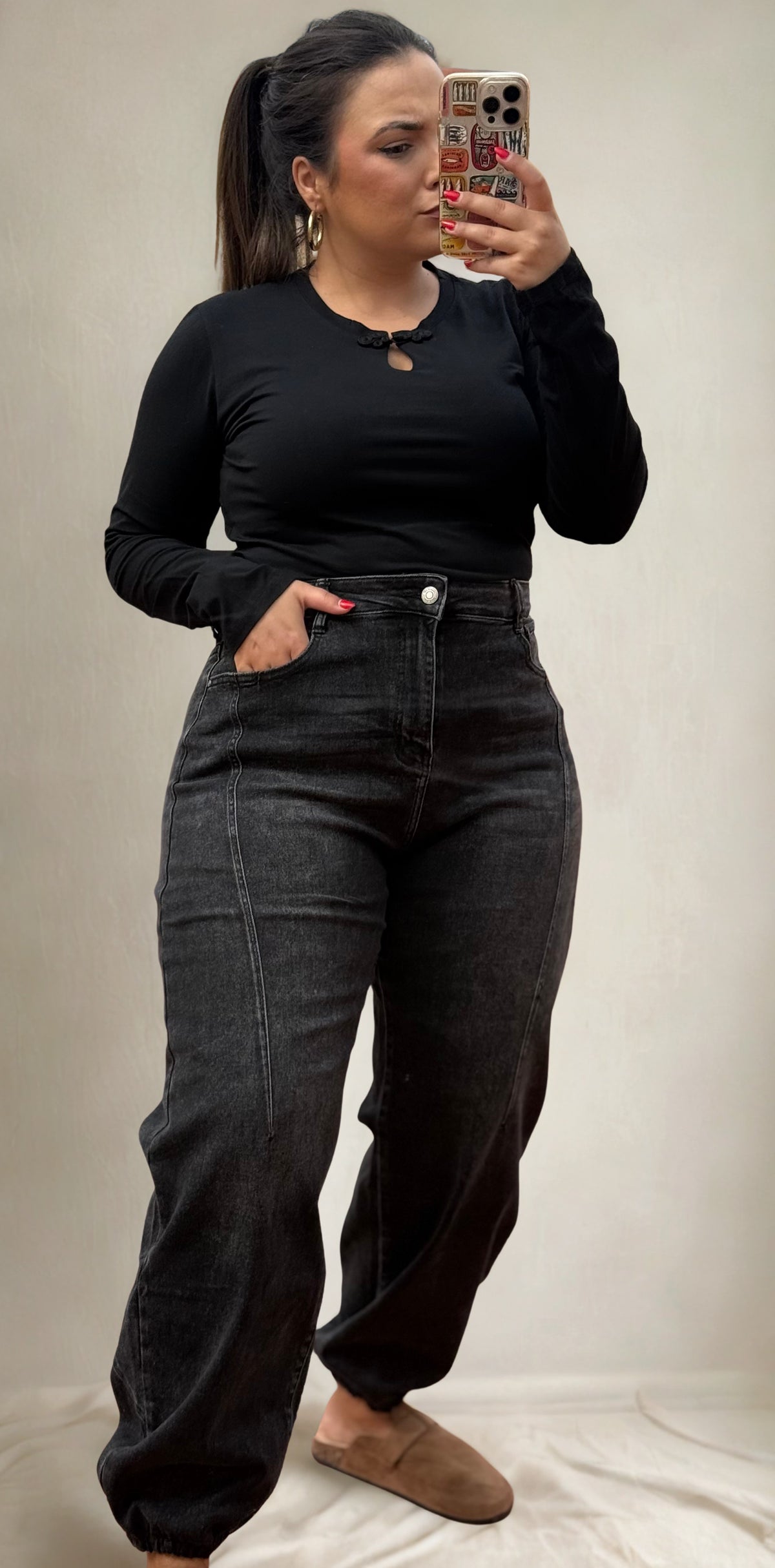 Pantalón Bombacho Denim Negro