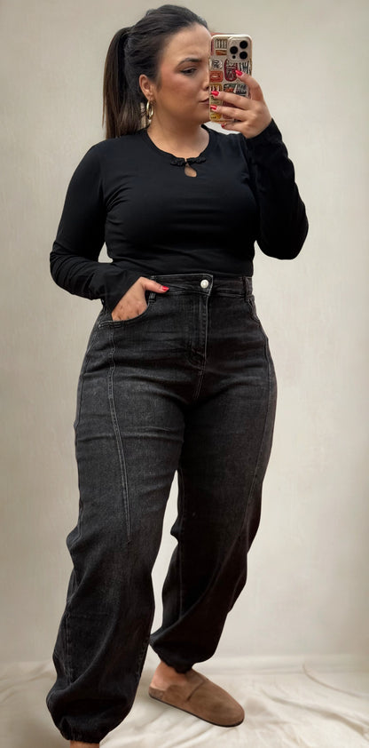 Pantalón Bombacho Denim Negro