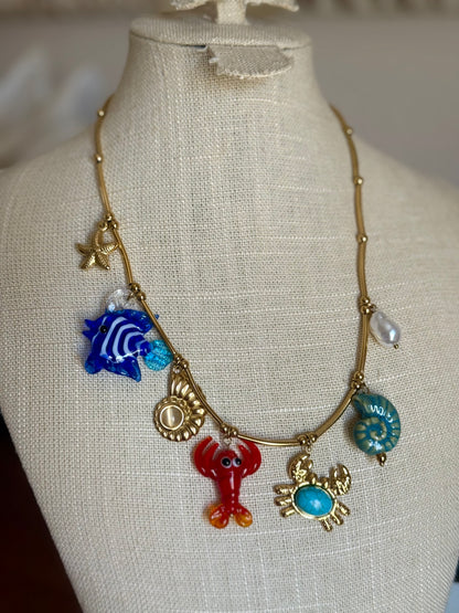 Collar Marino Acero y Cristal