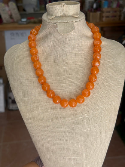 Collar Bolas Naranja Acero