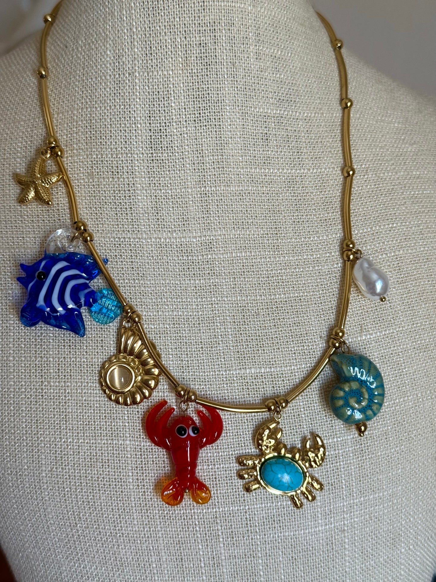 Collar Marino Acero y Cristal