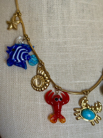 Collar Marino Acero y Cristal
