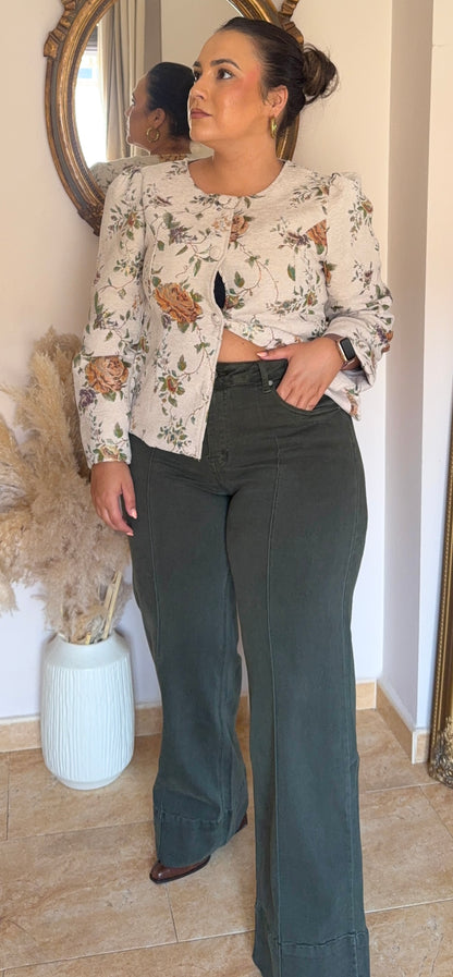 Pantalón Wide Leg Costura Verde