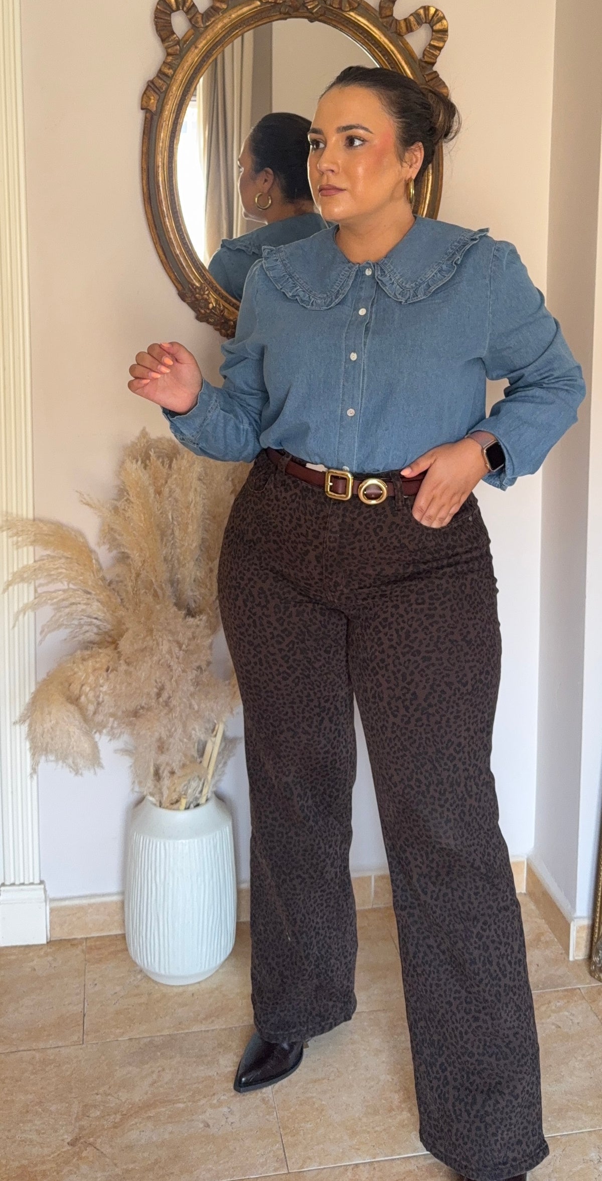 Vaquero Wide Leg Animal Print Marrón