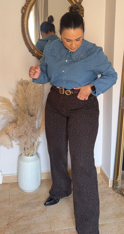 Vaquero Wide Leg Animal Print Marrón