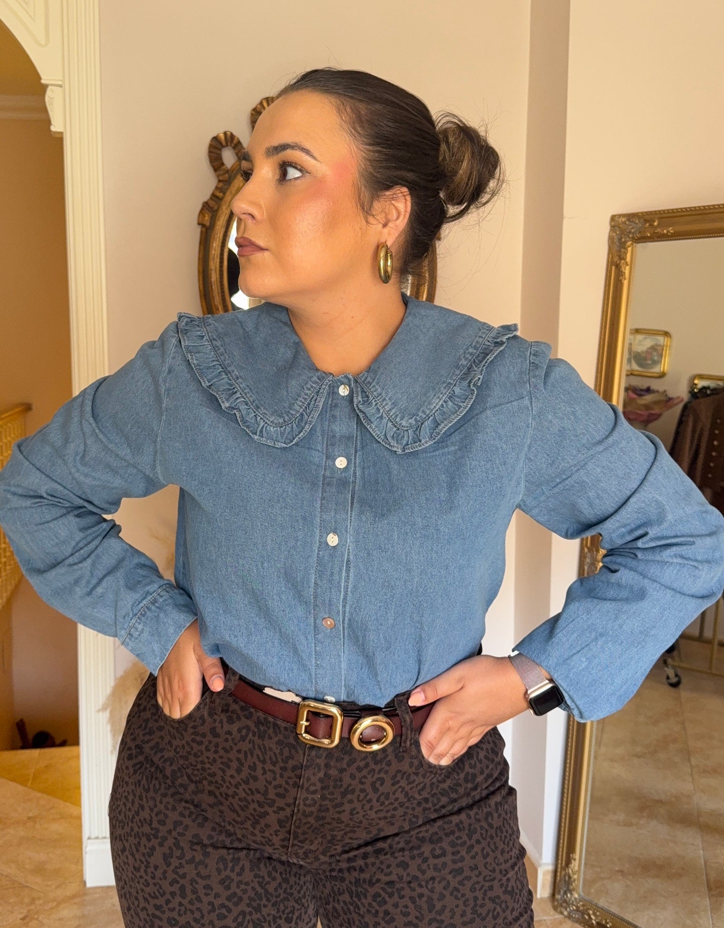Camisa Denim Cuello Babydoll