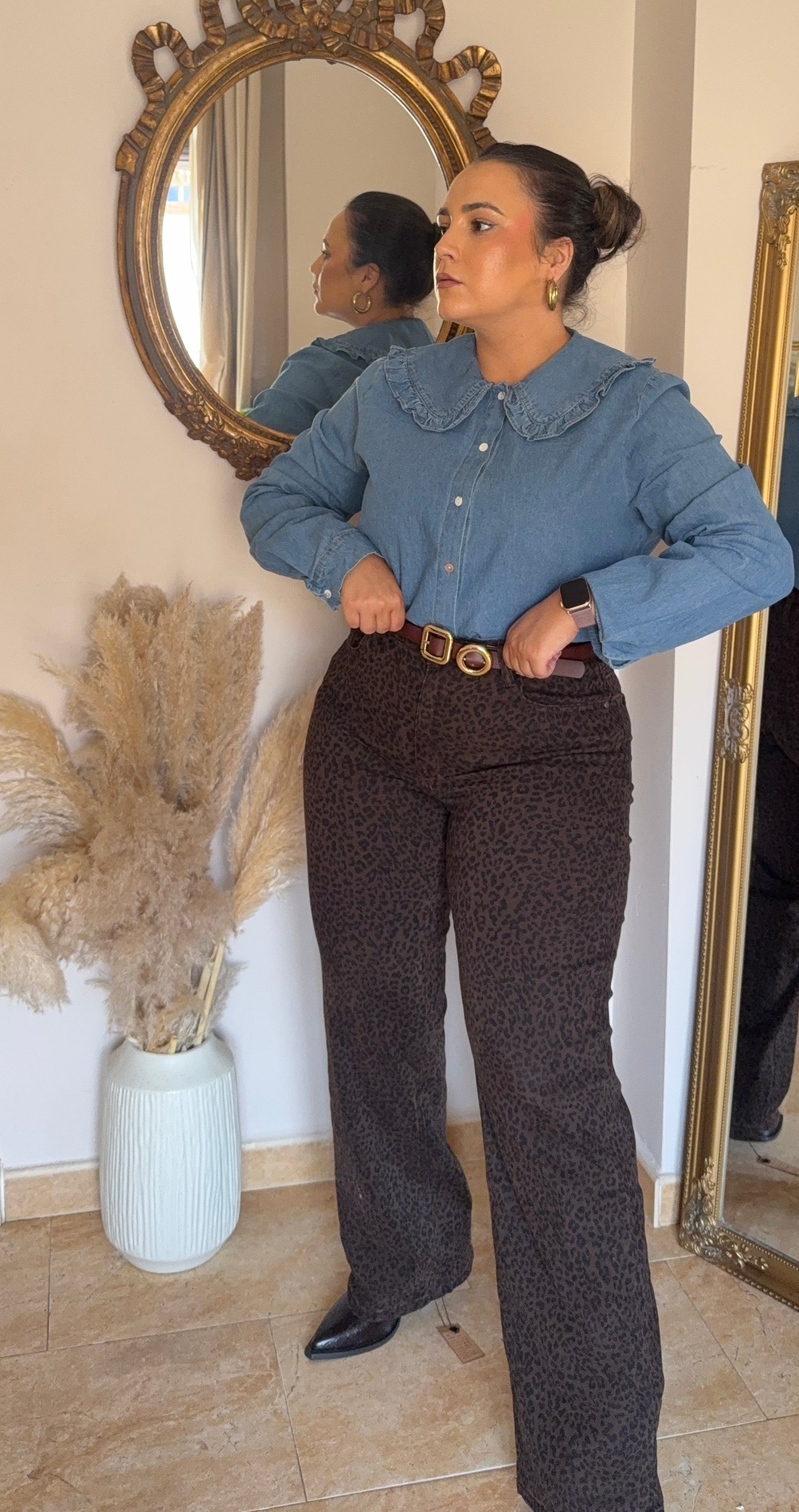 Vaquero Wide Leg Animal Print Marrón