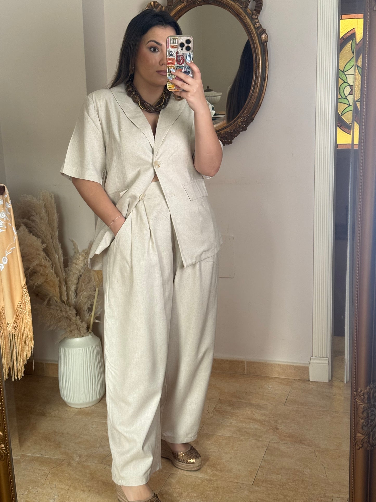 Conjunto con Lino Oversize Beige