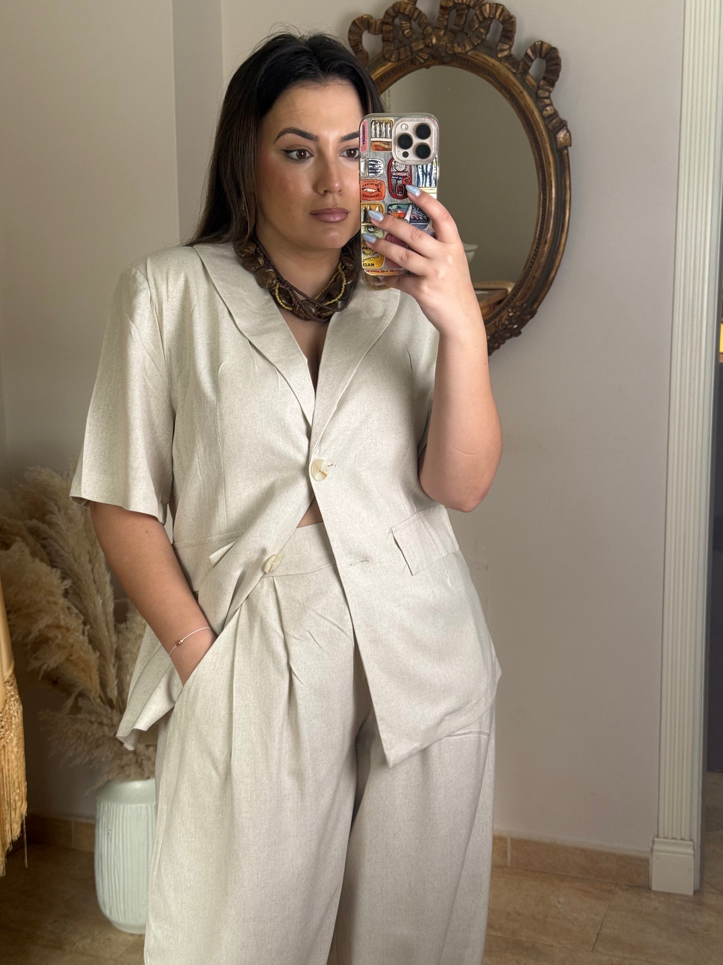 Conjunto con Lino Oversize Beige