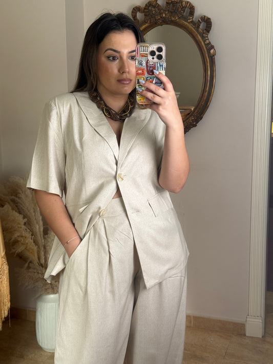 Conjunto con Lino Oversize Beige