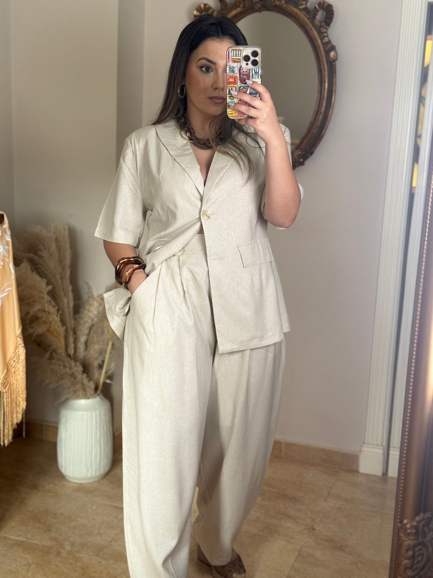 Conjunto con Lino Oversize Beige