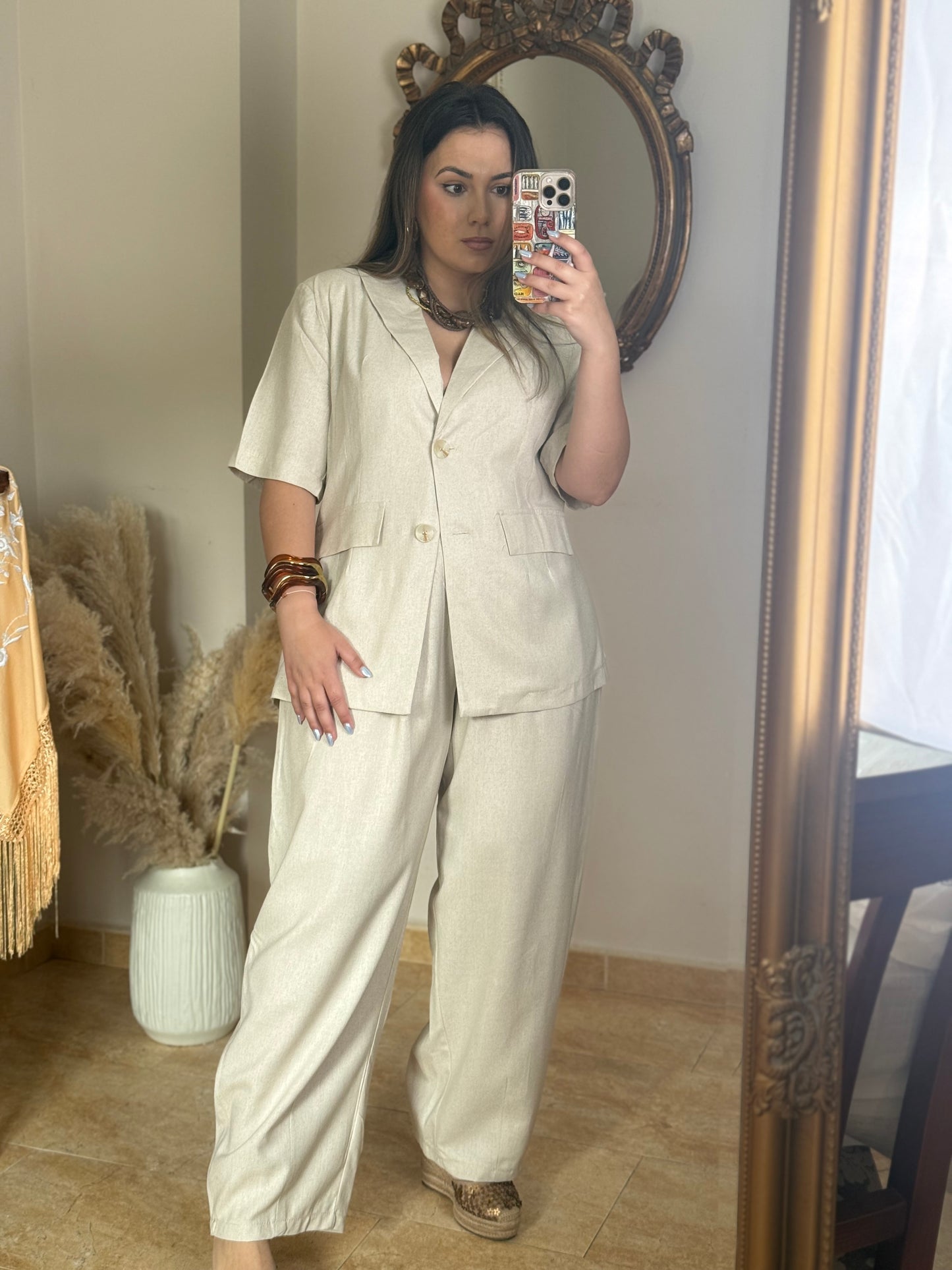 Conjunto con Lino Oversize Beige