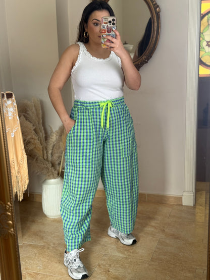 Pantalón Balloon Vichy Verde
