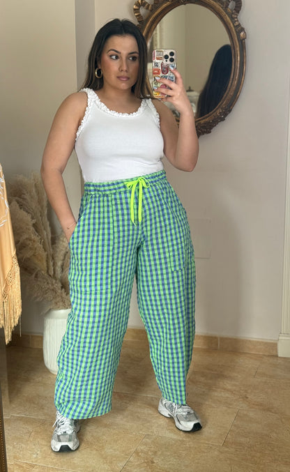 Pantalón Balloon Vichy Verde