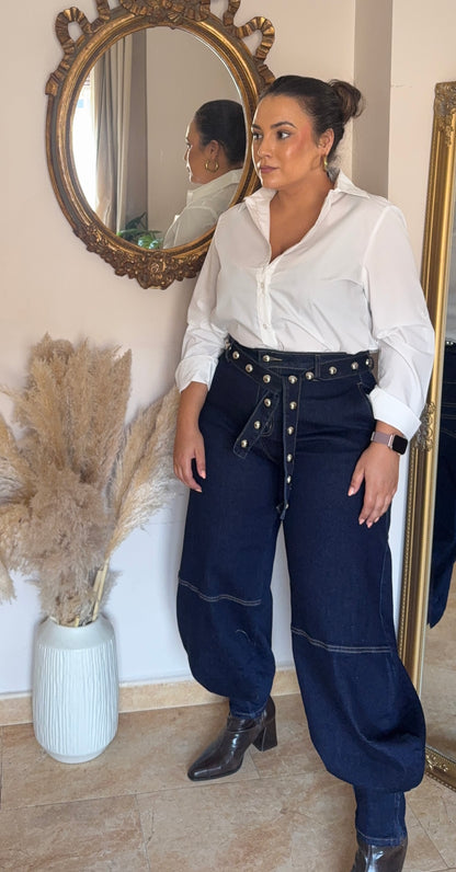 Pantalón Bombacho Denim Tachuelas