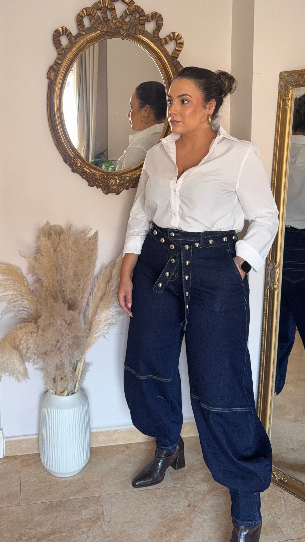 Pantalón Bombacho Denim Tachuelas