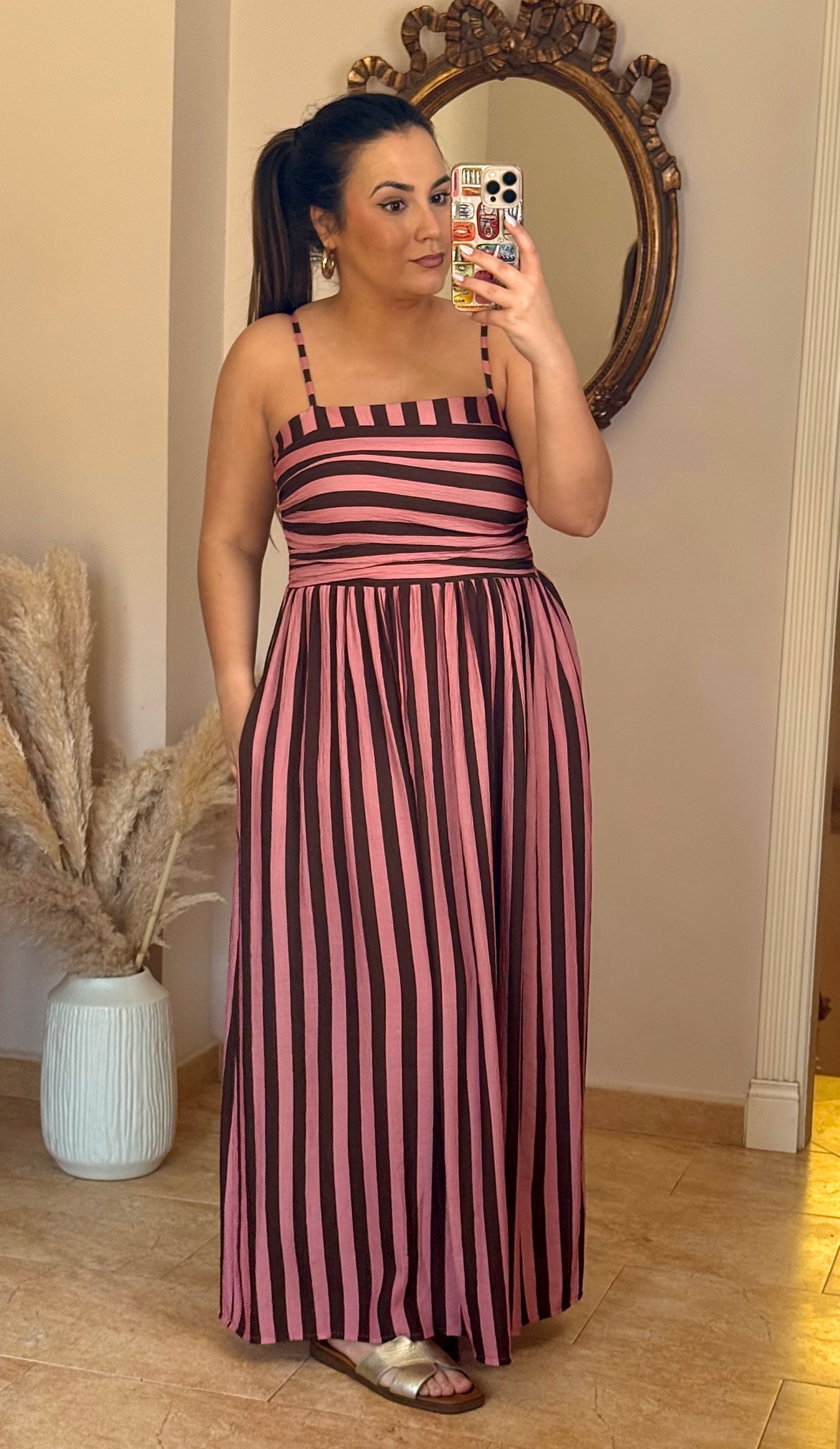 Vestido Amalfi Rosa y Marrón
