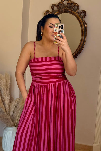 Vestido Amalfi Rosa y Rojo
