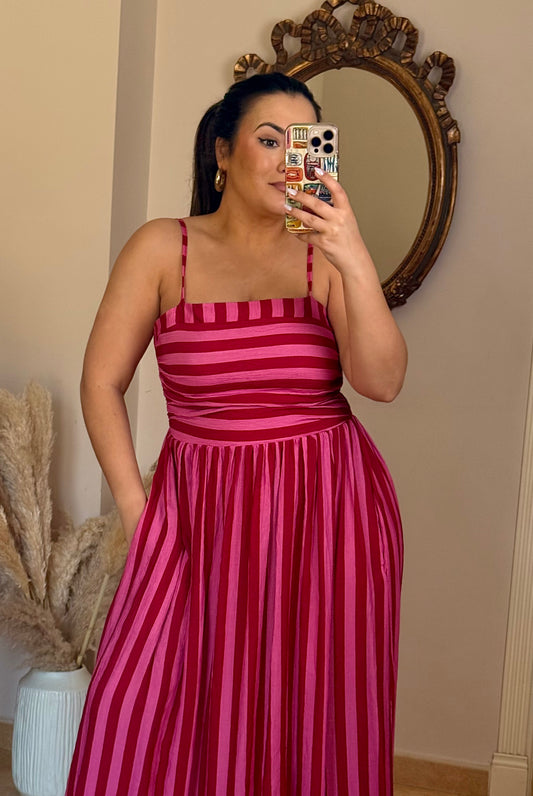 Vestido Amalfi Rosa y Rojo