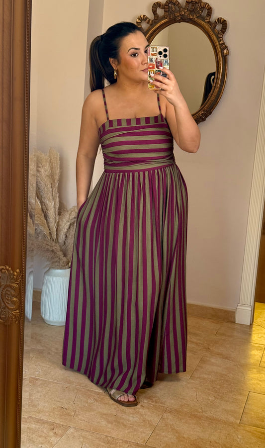 Vestido Amalfi Verde y Berenjena