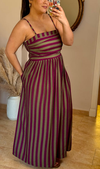 Vestido Amalfi Verde y Berenjena