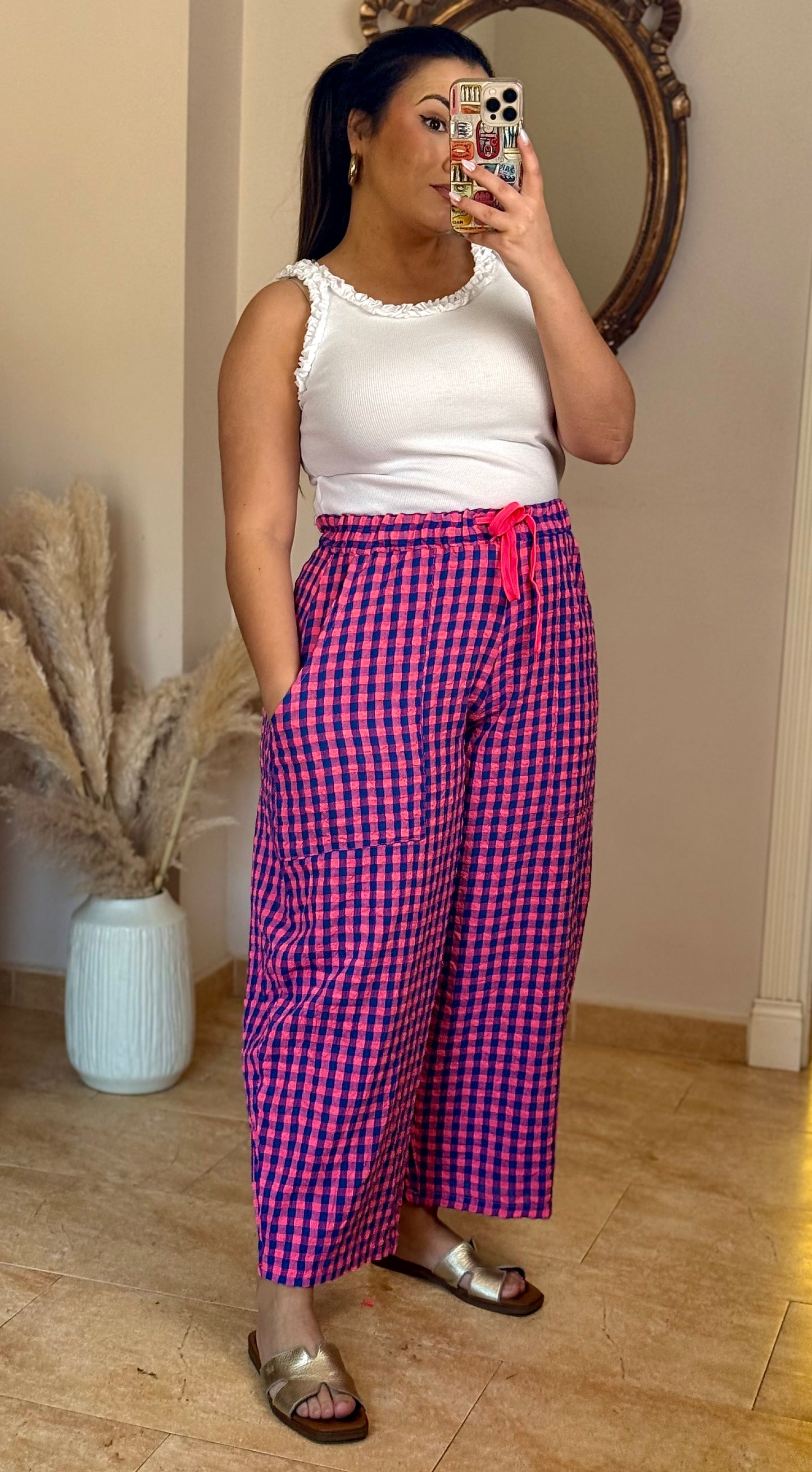 Pantalón Balloon Vichy Rosa