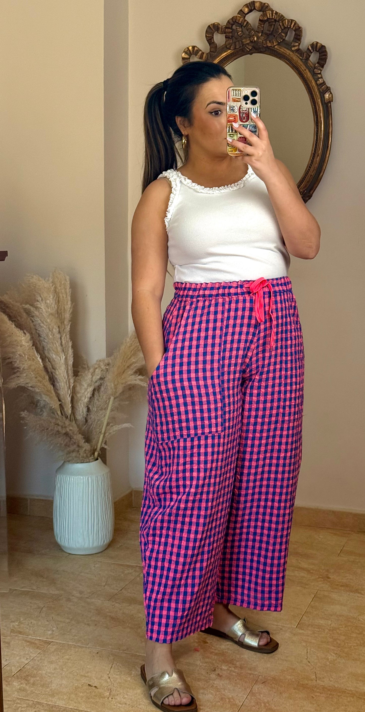 Pantalón Balloon Vichy Rosa