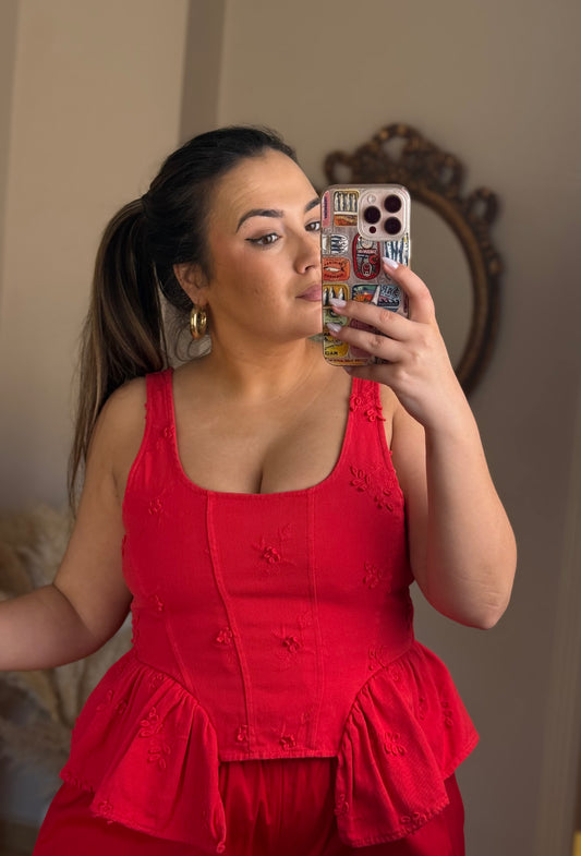 Top Peplum Rojo Bordado LUMINA