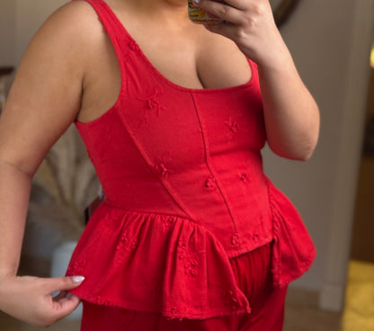 Top Peplum Rojo Bordado LUMINA