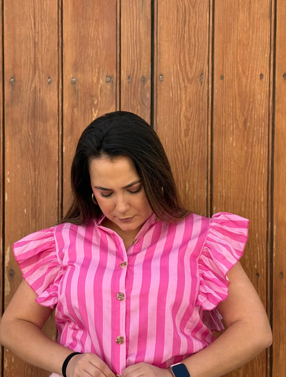 Blusa Rayas Volante Rosa