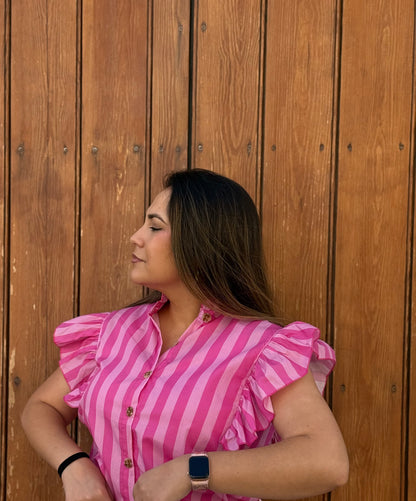 Blusa Rayas Volante Rosa