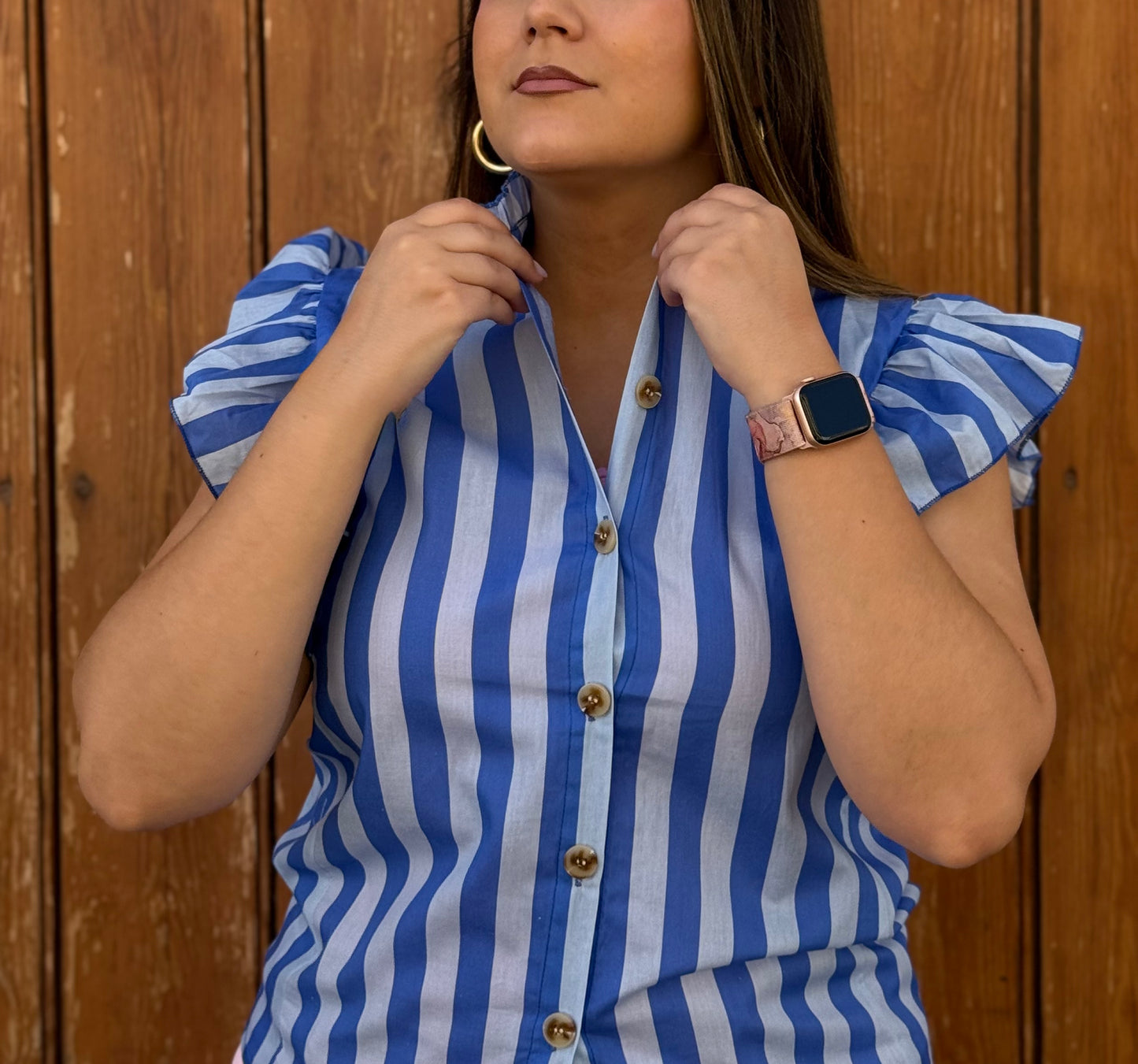 Blusa Rayas Volante Azul