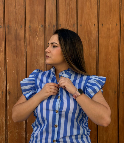 Blusa Rayas Volante Azul