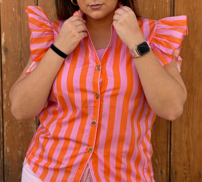 Blusa Rayas Volante Naranja